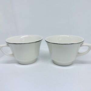 Vintage Syracuse China Ivory Platinum Rim Tea Cups Set of 2